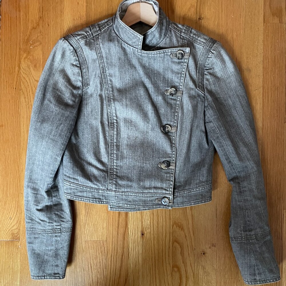 Theory Maddox Crop Denim Jacket, Gray, Size Medium, M